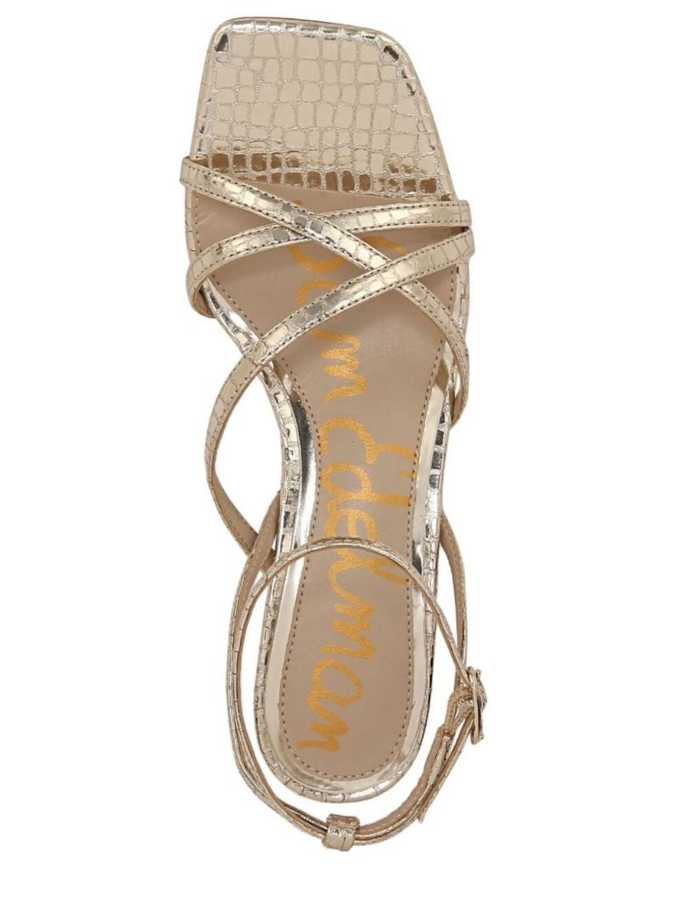 Sam Edelman Whitley Heel Sandals Sz6.5M Metallic Gold Leather Upper Ankle Strap